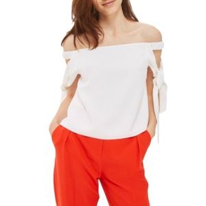 NEW ✨TOPSHOP IVORY BARDOT TIE SLEEVE TOP NWT